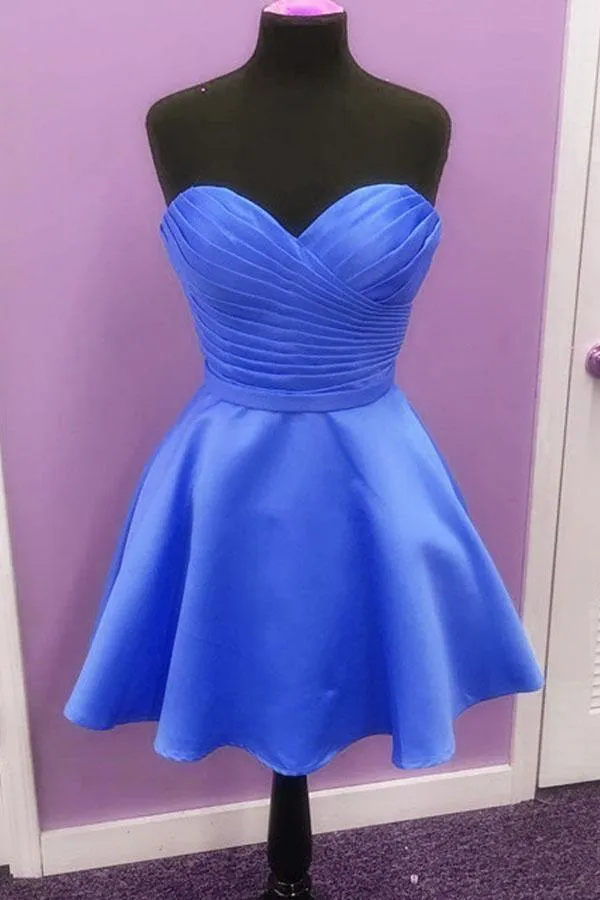 A-line Satin Sweetheart Simple Homecoming Dresses Short Prom Dress  PD277