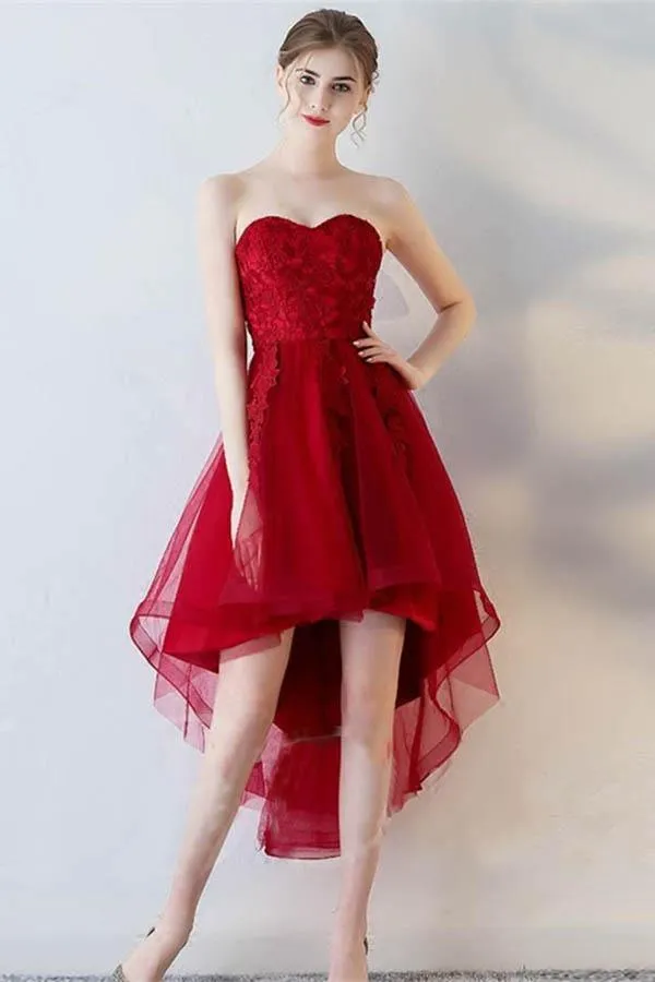 A-Line Short Sleeves Appliques Sweetheart Asymmetry Homecoming Dress PD141