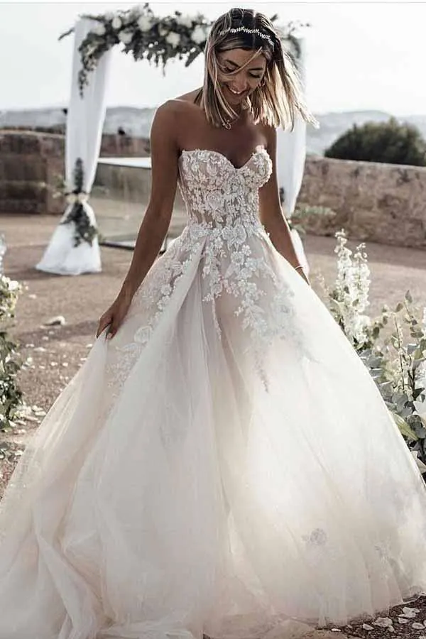 A-Line Sweetheart Sleeveless Sweep Train Tulle Wedding Dress  WD295