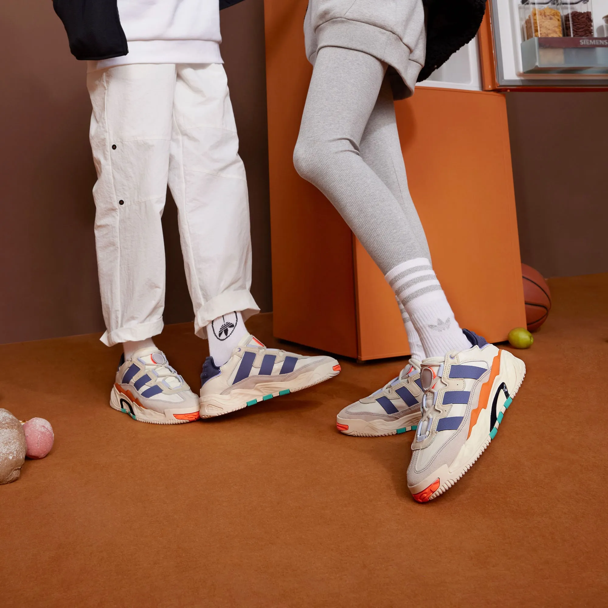 Adidas Originals Niteball Lifestyle Sneakers, White/Cream/Orange