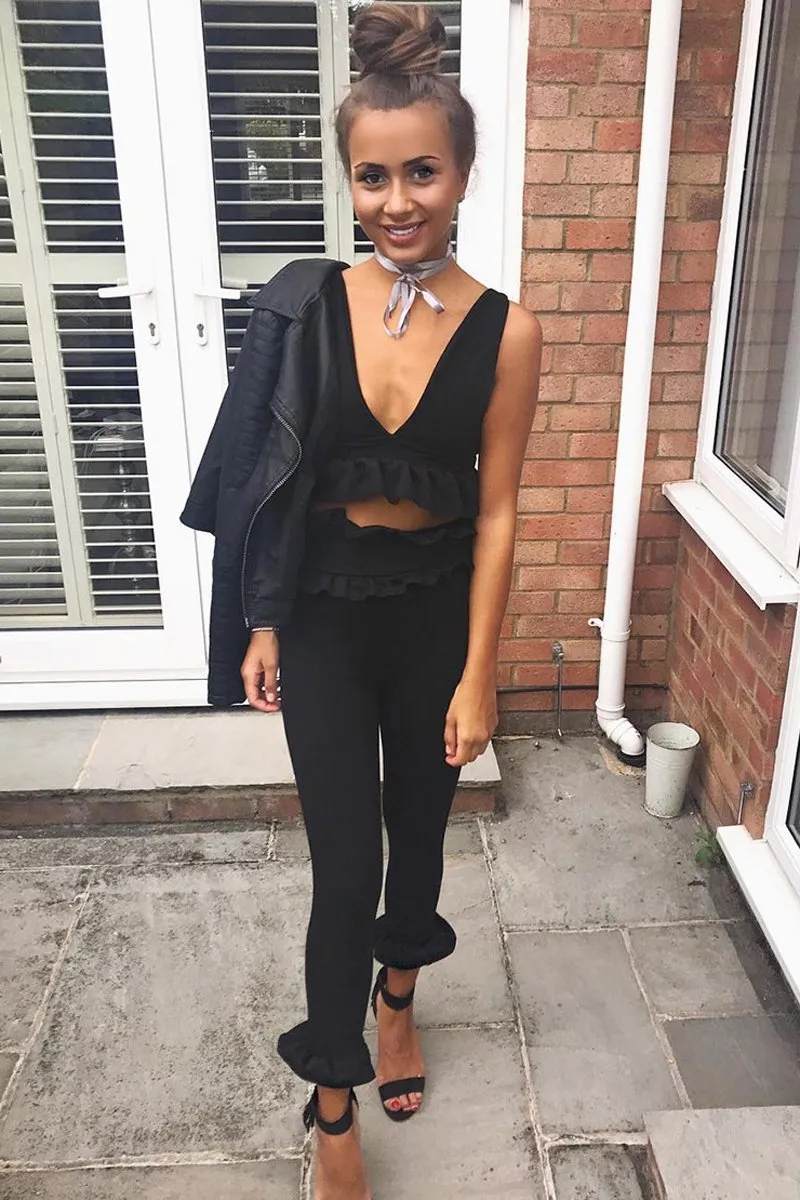 Black Frill Hem Crop Top - Keya