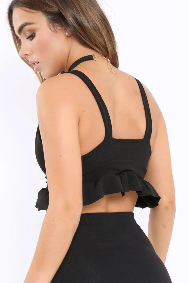 Black Frill Hem Crop Top - Keya