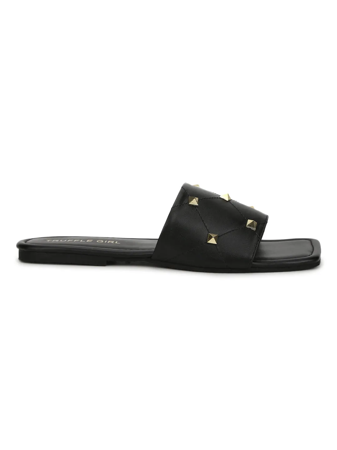 Black PU Studded Slides