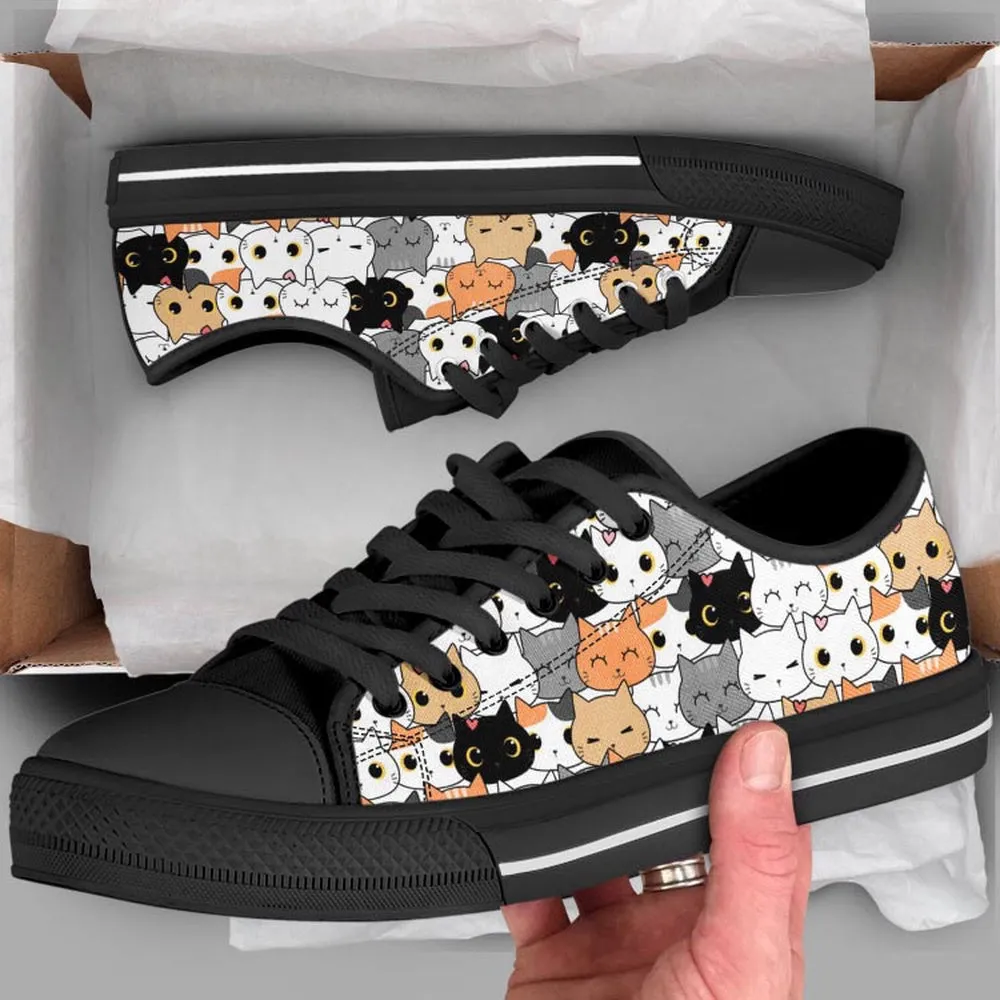 Cute Cats Shoes, Cat Sneakers, Casual Shoes, Low Top Shoes For Cat Owner, Cat Canvas Shoes