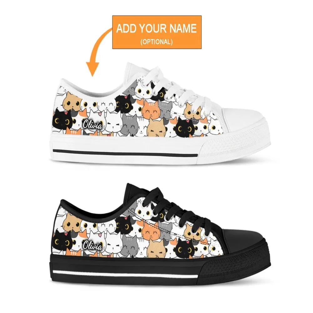 Cute Cats Shoes, Cat Sneakers, Casual Shoes, Low Top Shoes For Cat Owner, Cat Canvas Shoes