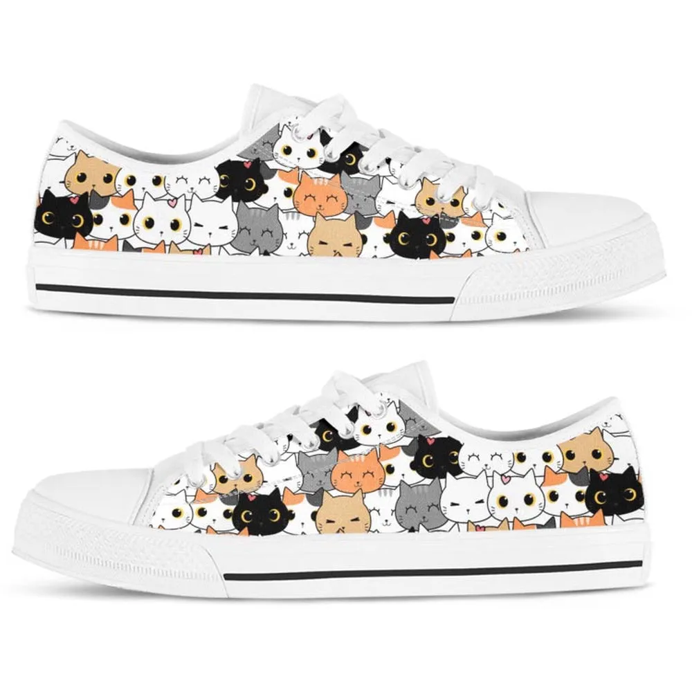 Cute Cats Shoes, Cat Sneakers, Casual Shoes, Low Top Shoes For Cat Owner, Cat Canvas Shoes