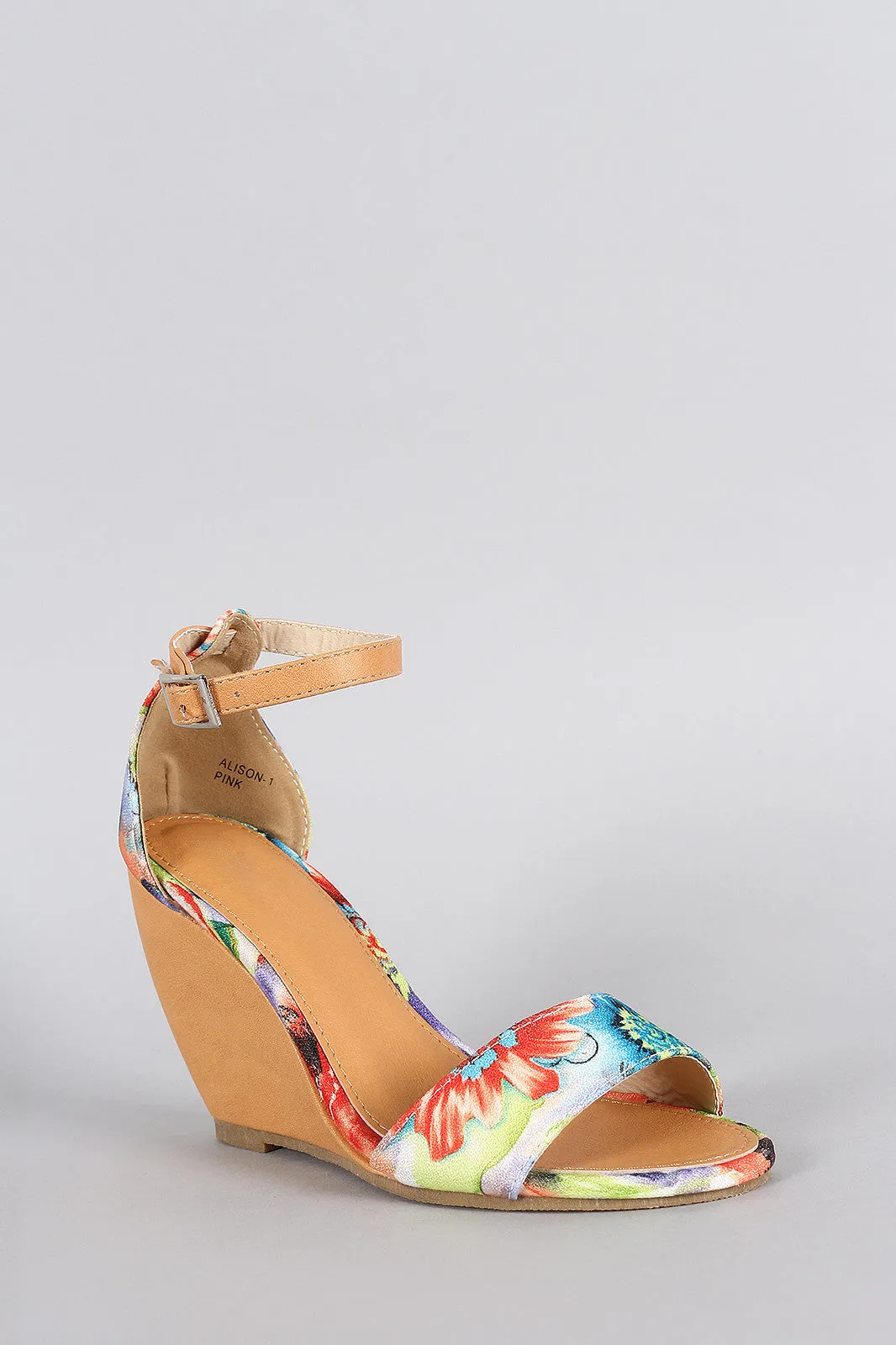 Floral Print Ankle strap Wedge