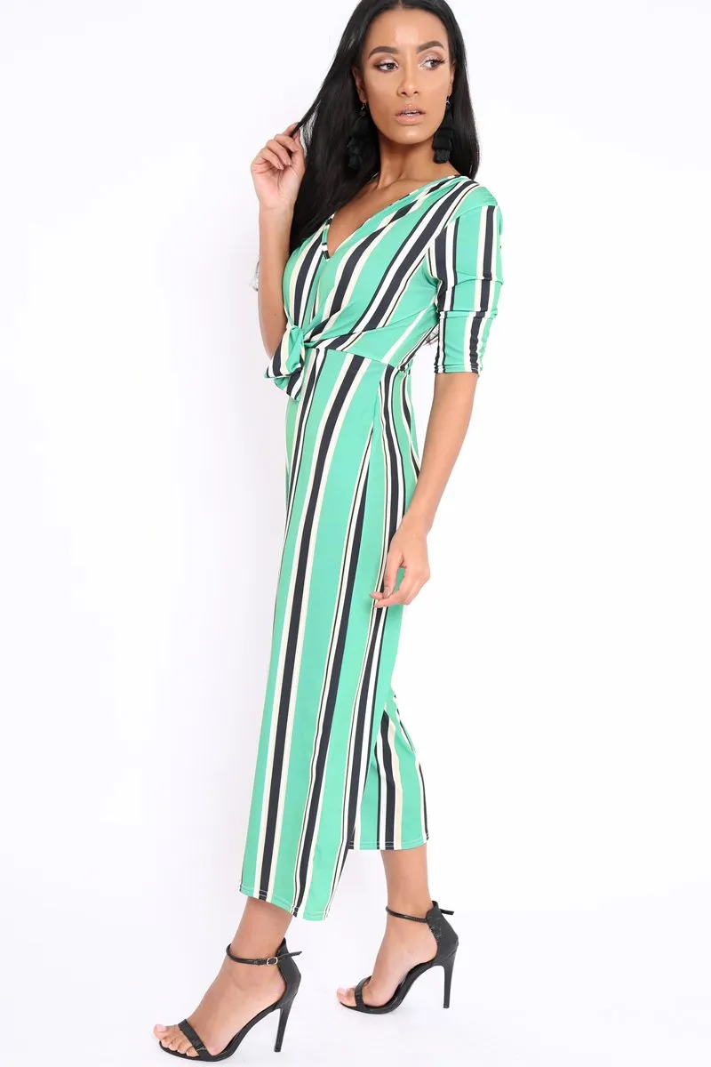 Green Striped Tie Front Jumpsuit - Tabatha