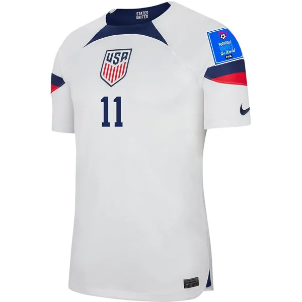 Nike United States Authentic Match Brenden Aaronson Home Jersey 22/23 w/ World Cup 2022 Patches (White/Loyal Blue)