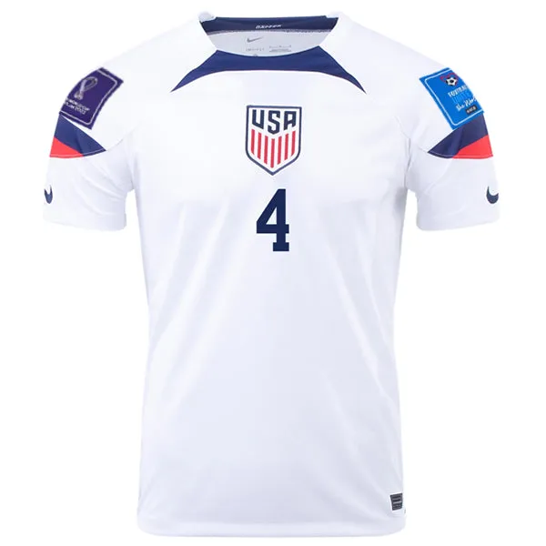 Nike United States Tyler Adams Home Jersey 22/23 w/ World Cup 2022 Patches (White/Loyal Blue)