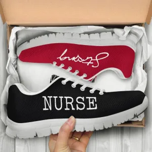 Nurse Sneaker, Nurse Strong Black Red Sneakers Shoes, Best Shoes For Nurses