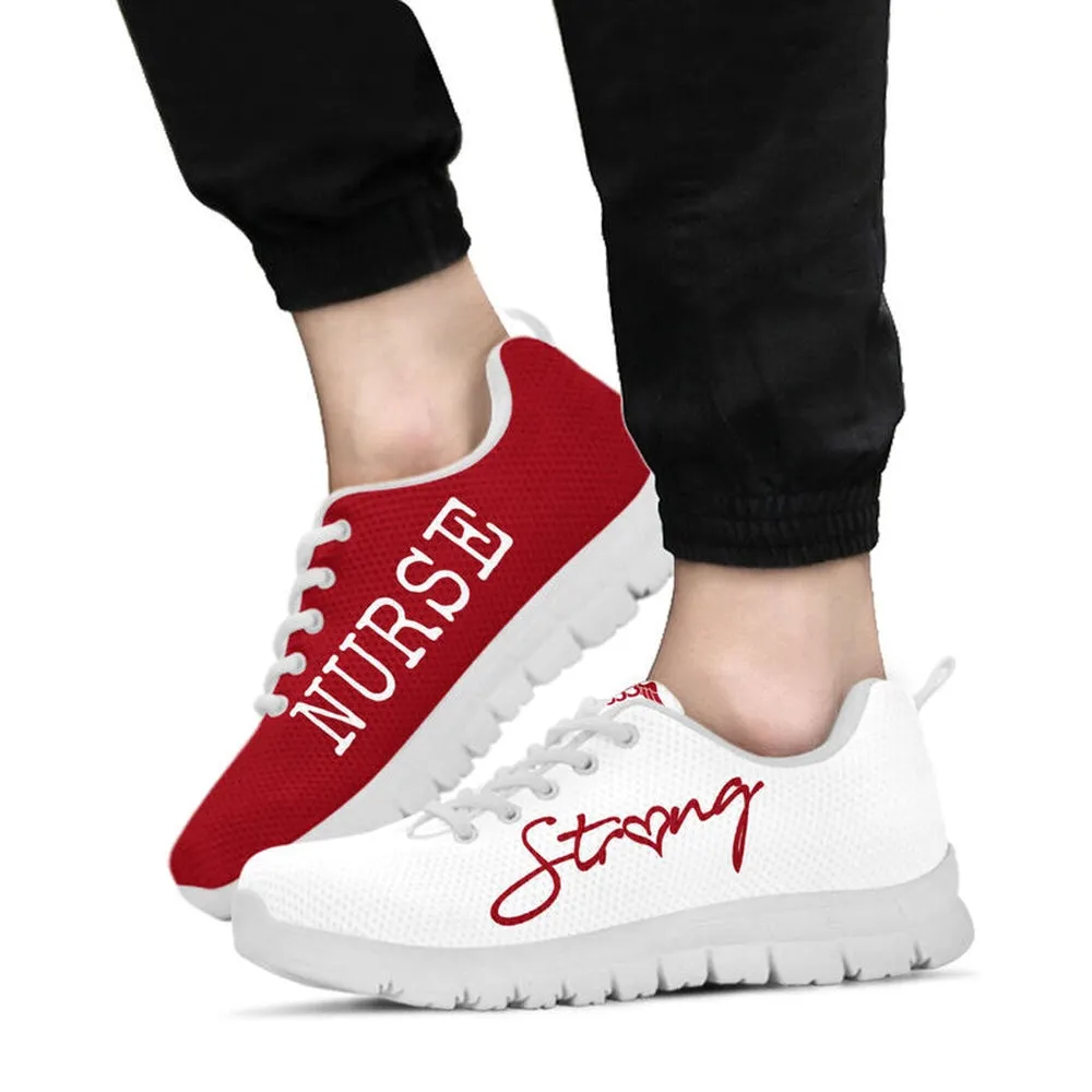 Nurse Sneaker, Nurse Strong White Red Sneakers Shoes, Best Shoes For Nurses