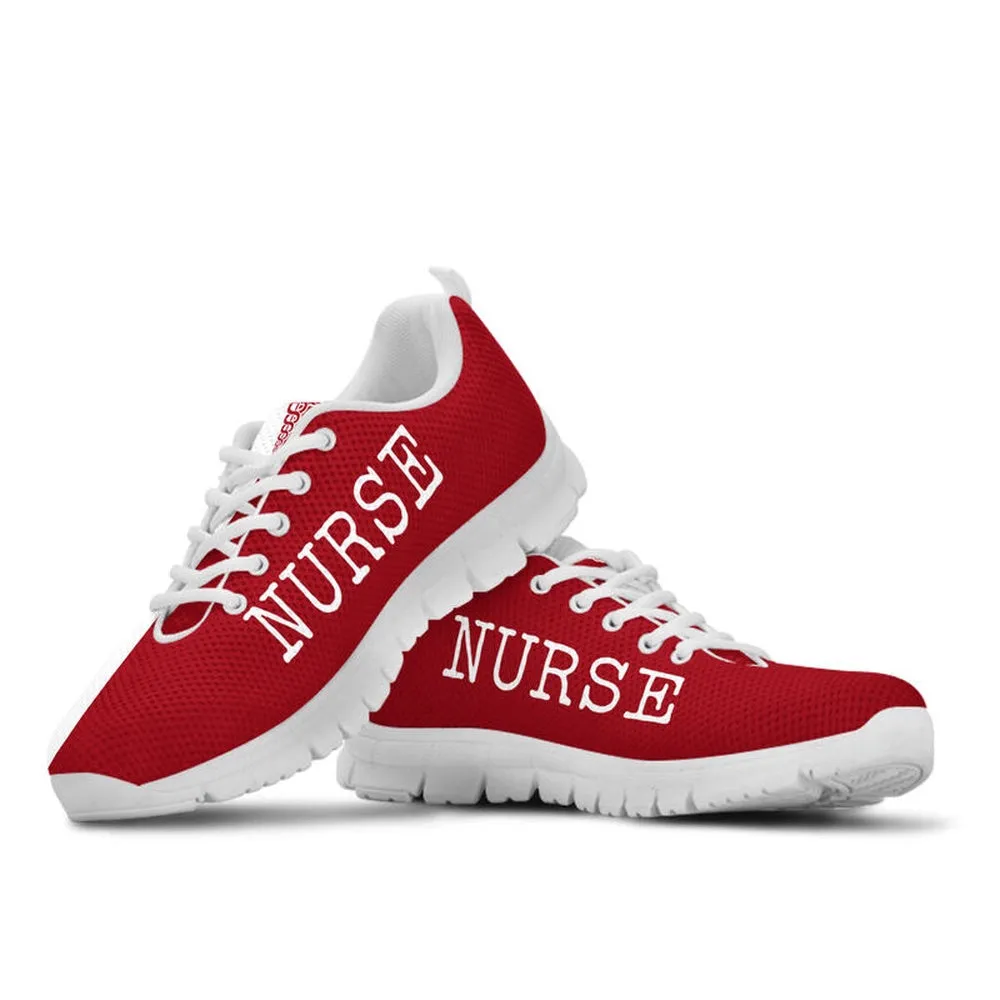 Nurse Sneaker, Nurse Strong White Red Sneakers Shoes, Best Shoes For Nurses