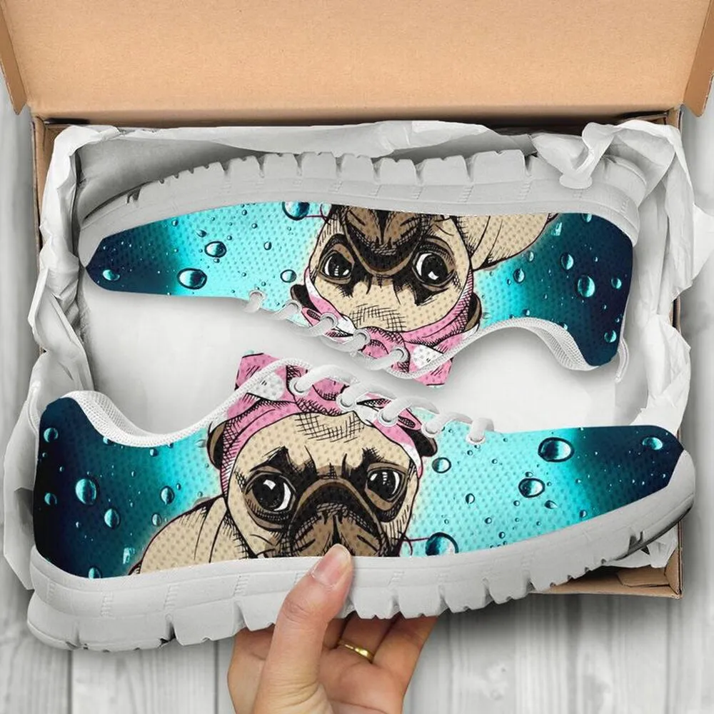 Pug Sneaker, Pug Dog Raindrop Sneaker Shoes, Pug Shoes