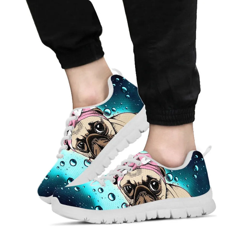 Pug Sneaker, Pug Dog Raindrop Sneaker Shoes, Pug Shoes