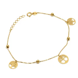 Real Gold 3 Tree Beads Adjustable Size Bracelet 0239 (19 C.M) BR1557