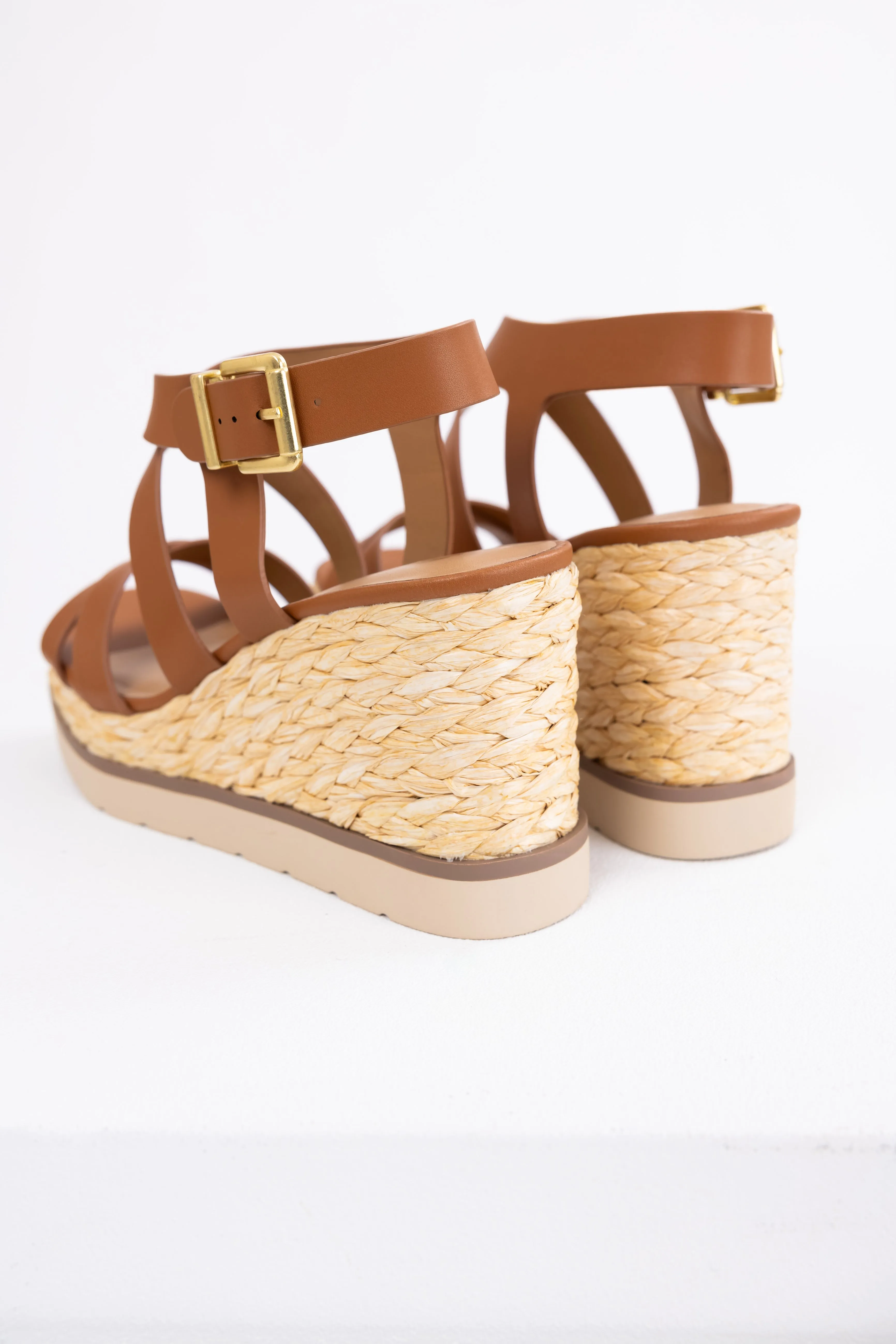 Sepia Strappy Jute Braided Platform Wedges