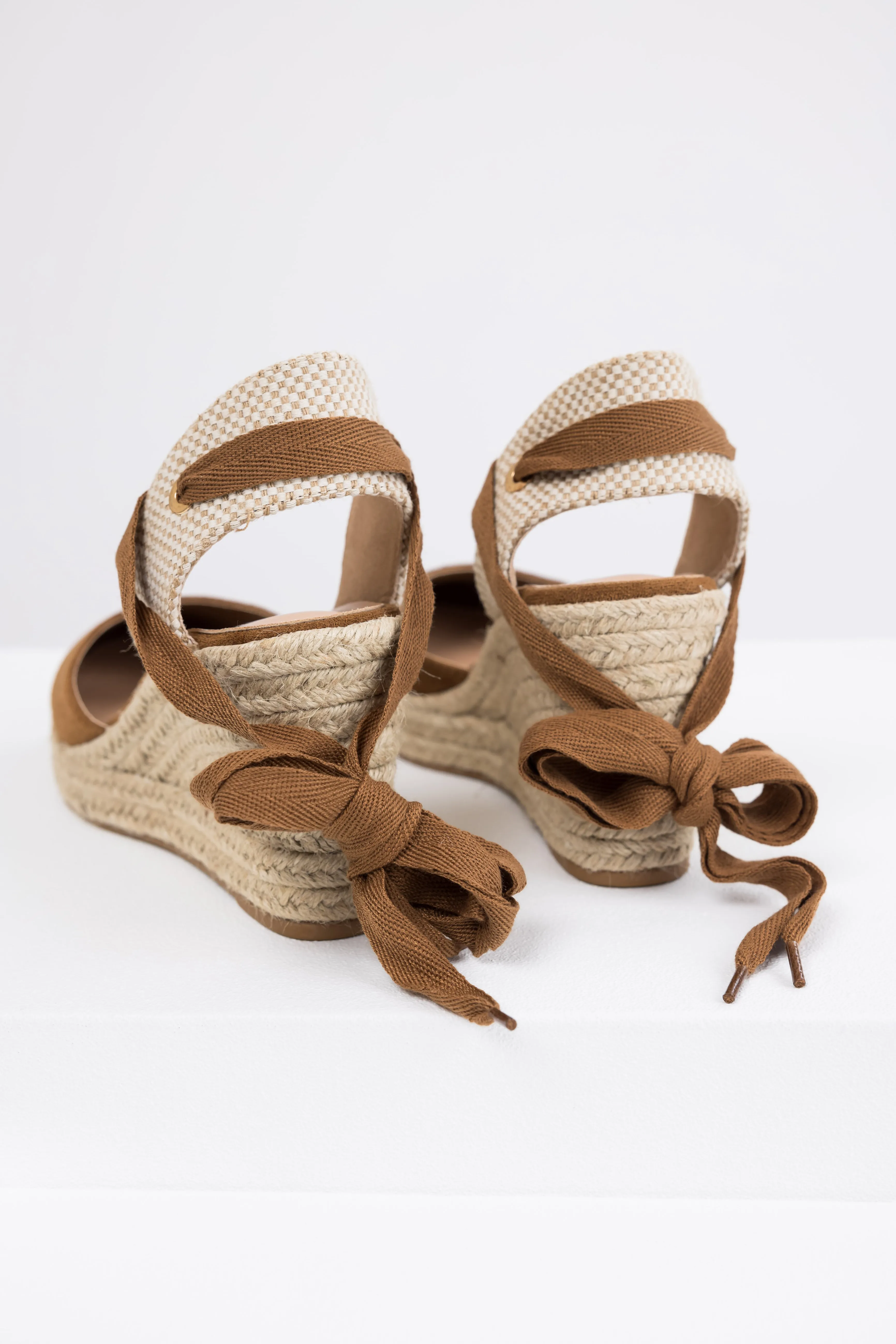 Sepia Suede Closed Toe Espadrille Wedges