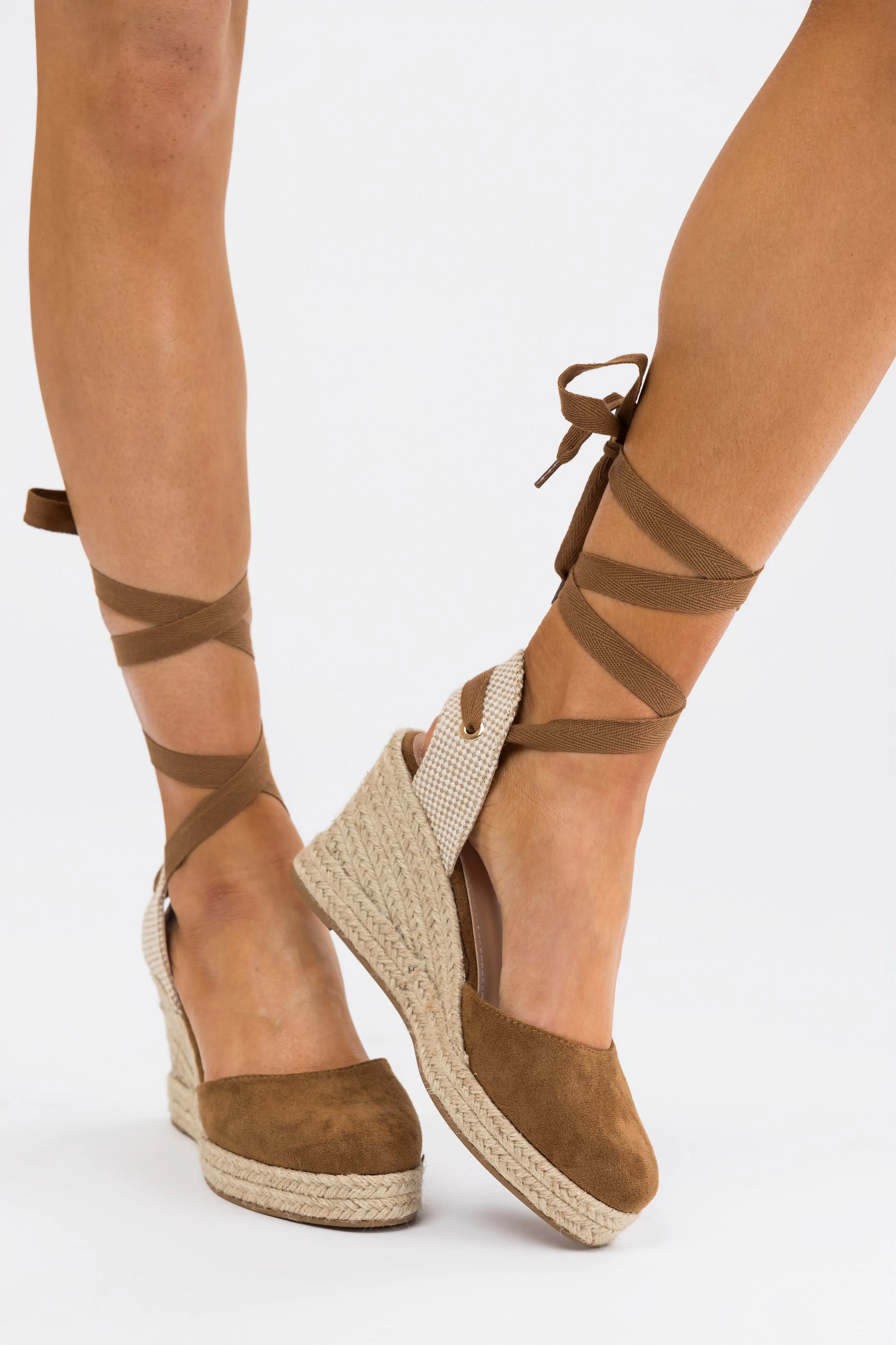 Sepia Suede Closed Toe Espadrille Wedges