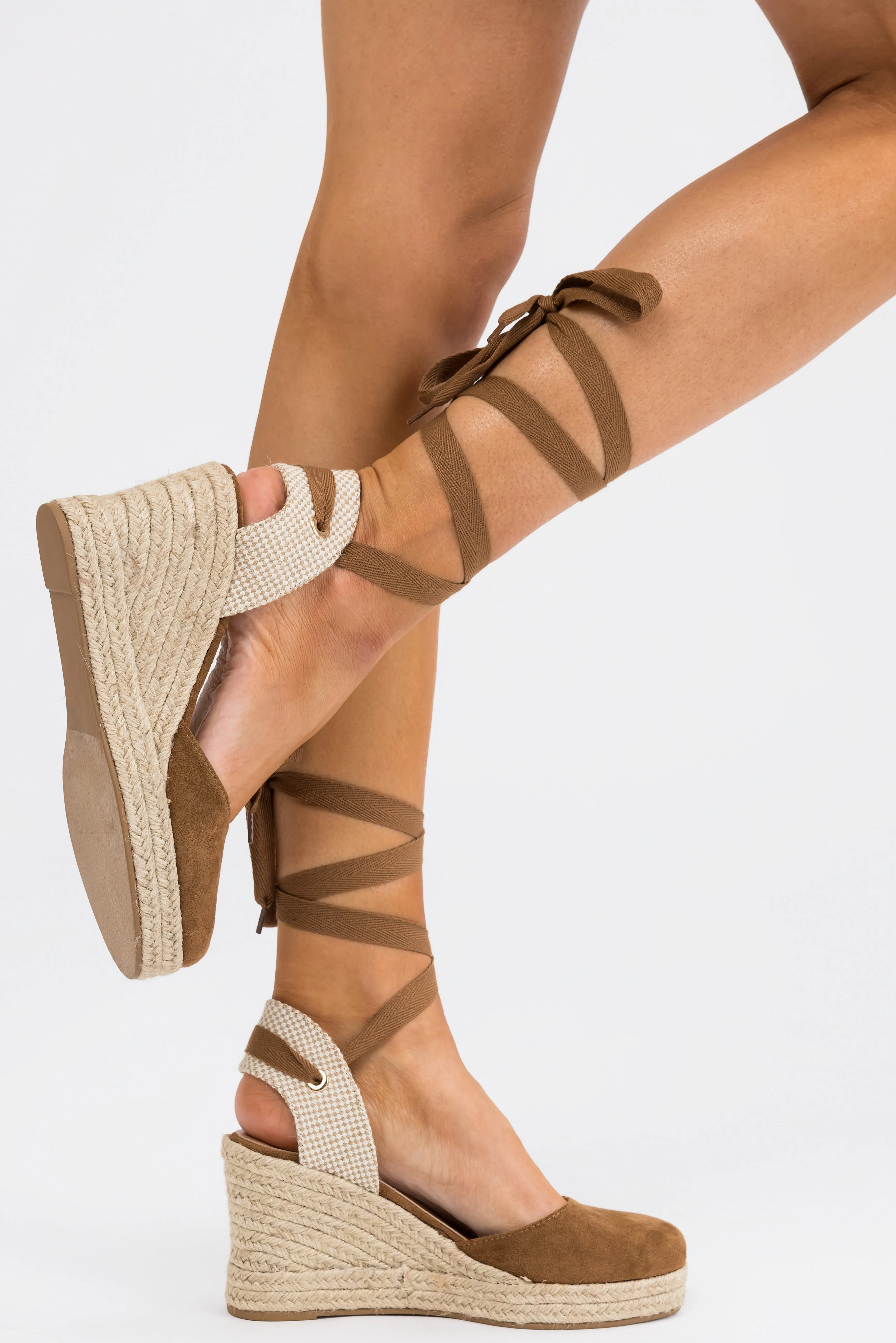 Sepia Suede Closed Toe Espadrille Wedges