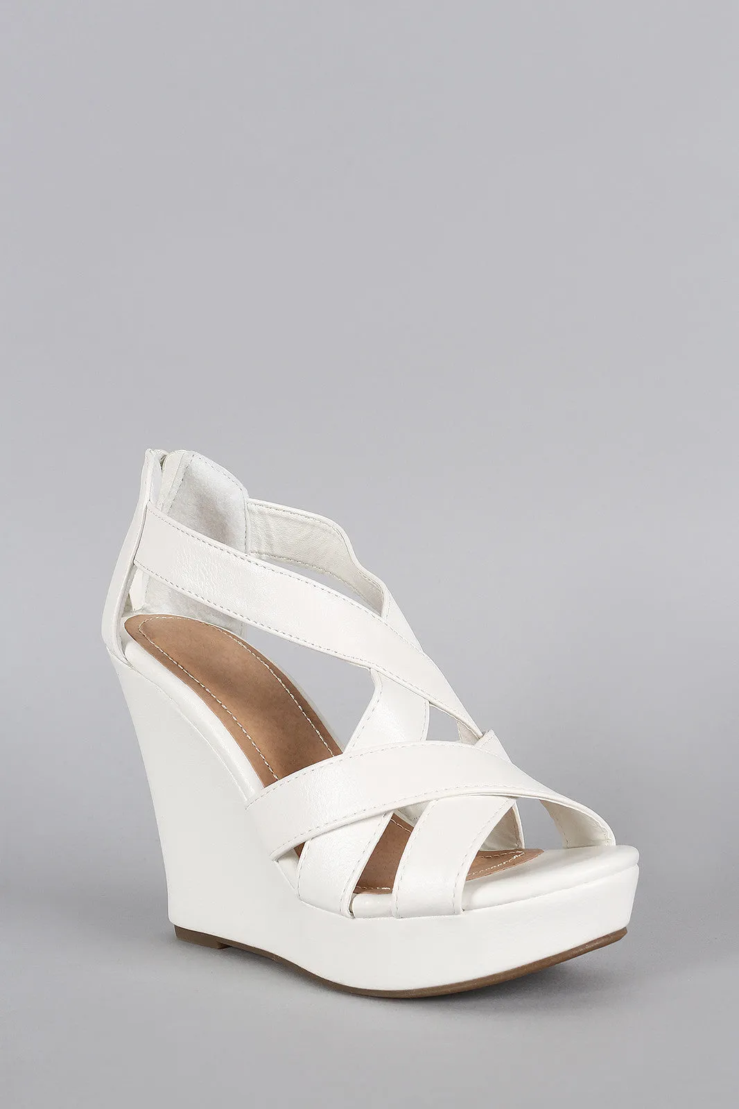 Strappy Criss Cross Open Toe Platform Wedge