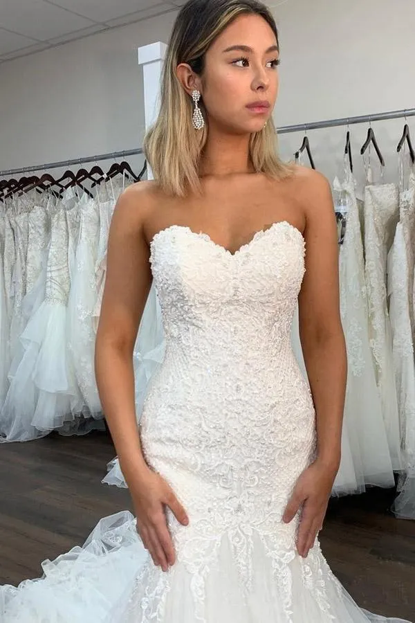 Sweetheart Neckline Sexy Lace Mermaid Wedding Dresses With Ruffles WD464