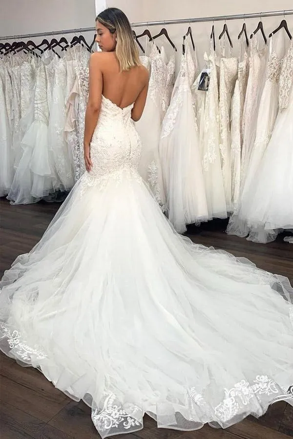 Sweetheart Neckline Sexy Lace Mermaid Wedding Dresses With Ruffles WD464