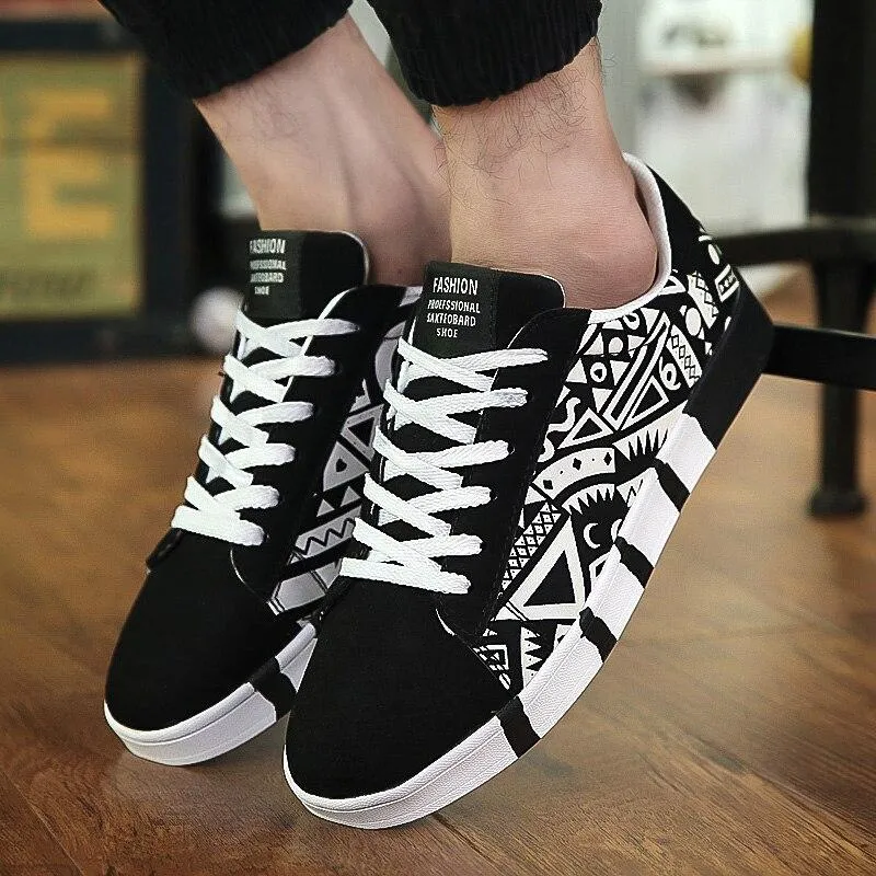 Unisex Casual Graffiti Print Vulcanised Canvas Shoes