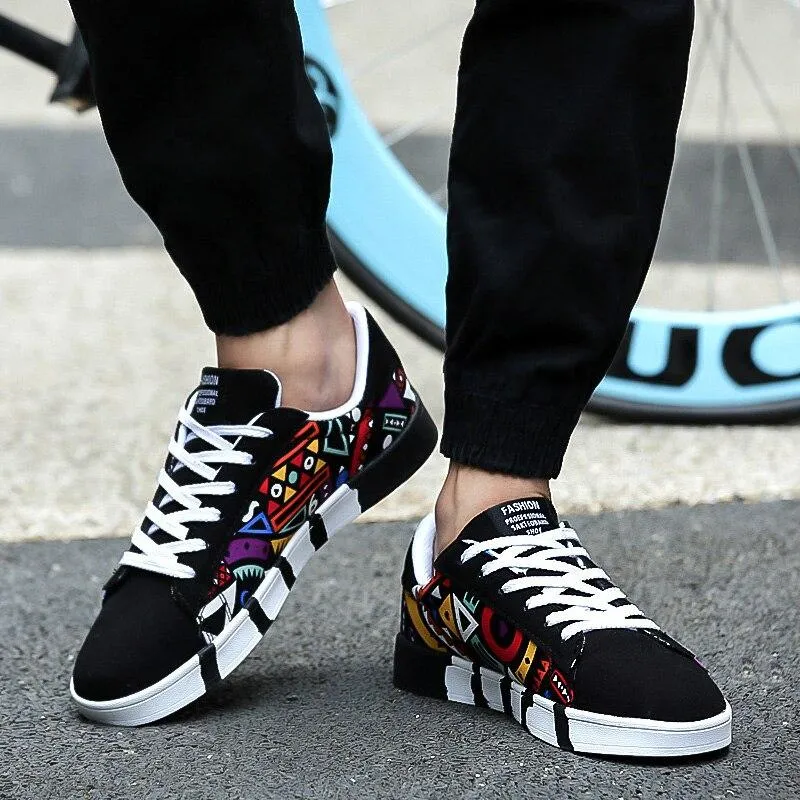 Unisex Casual Graffiti Print Vulcanised Canvas Shoes