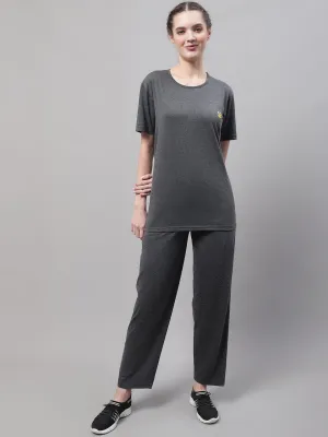 Vimal Jonney Anthracite Cotton Solid Co-ord Set Tracksuit For Women