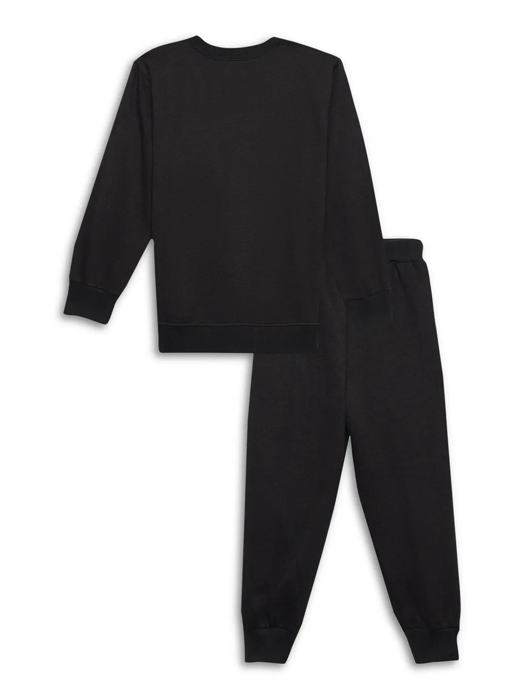 Vimal Jonney Black Printed Round Neck Cotton Fleece Tracksuit Co-ord Set for Kids