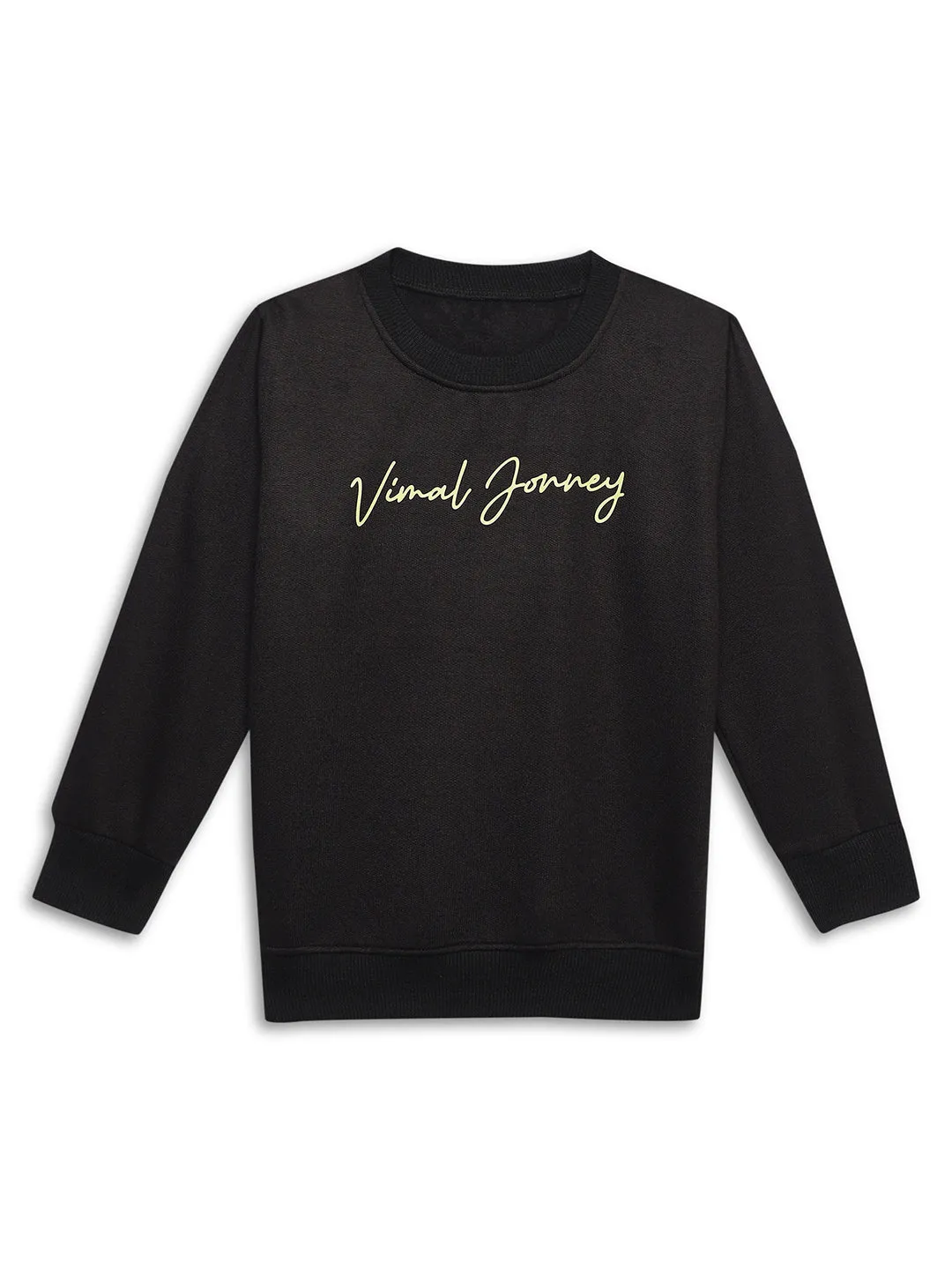 Vimal Jonney Black Printed Round Neck Cotton Fleece Tracksuit Co-ord Set for Kids