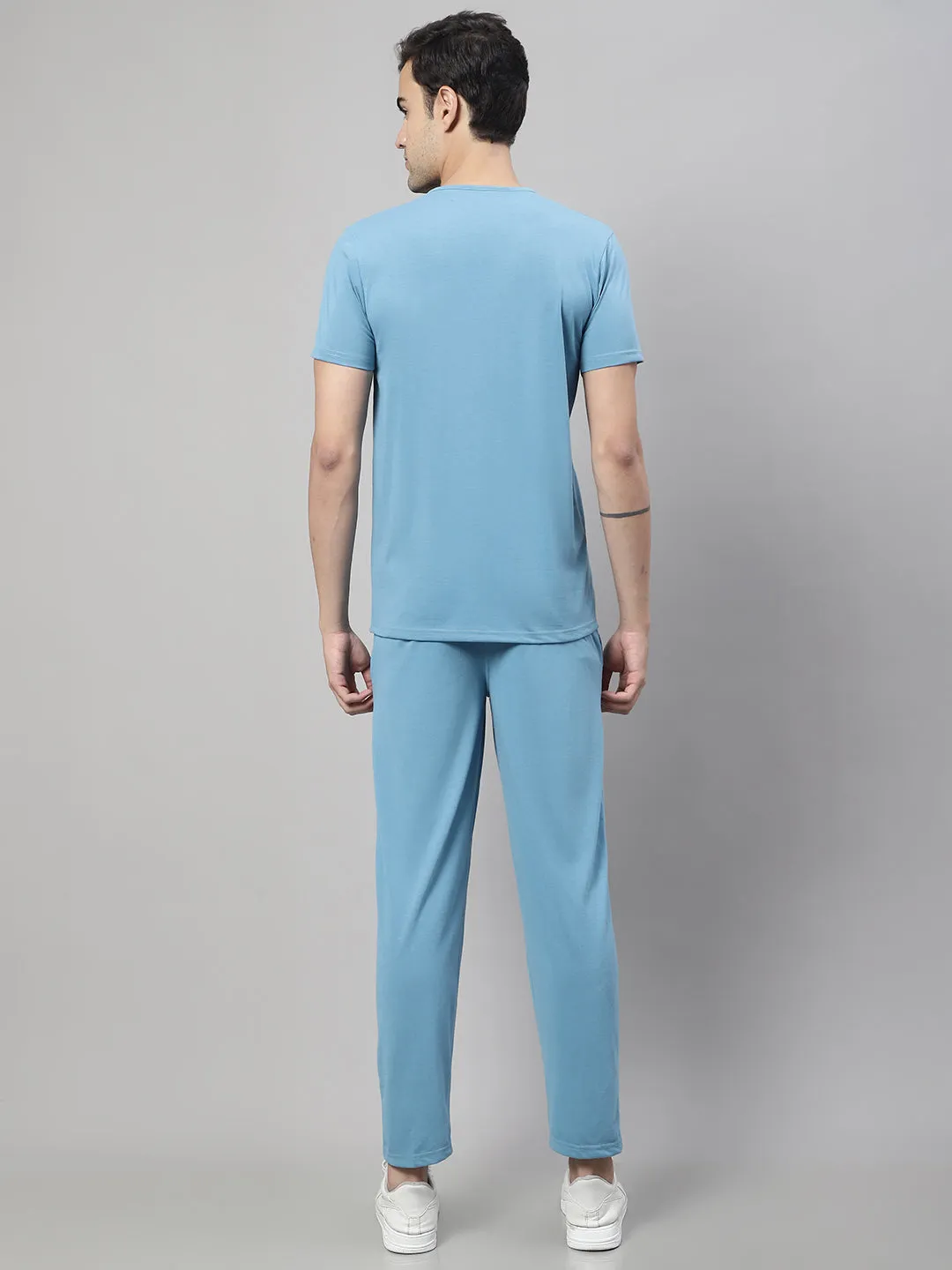 Vimal Jonney Blue Cotton Solid Co-ord Set Tracksuit For Men(Zip On 1 Side Pocket)