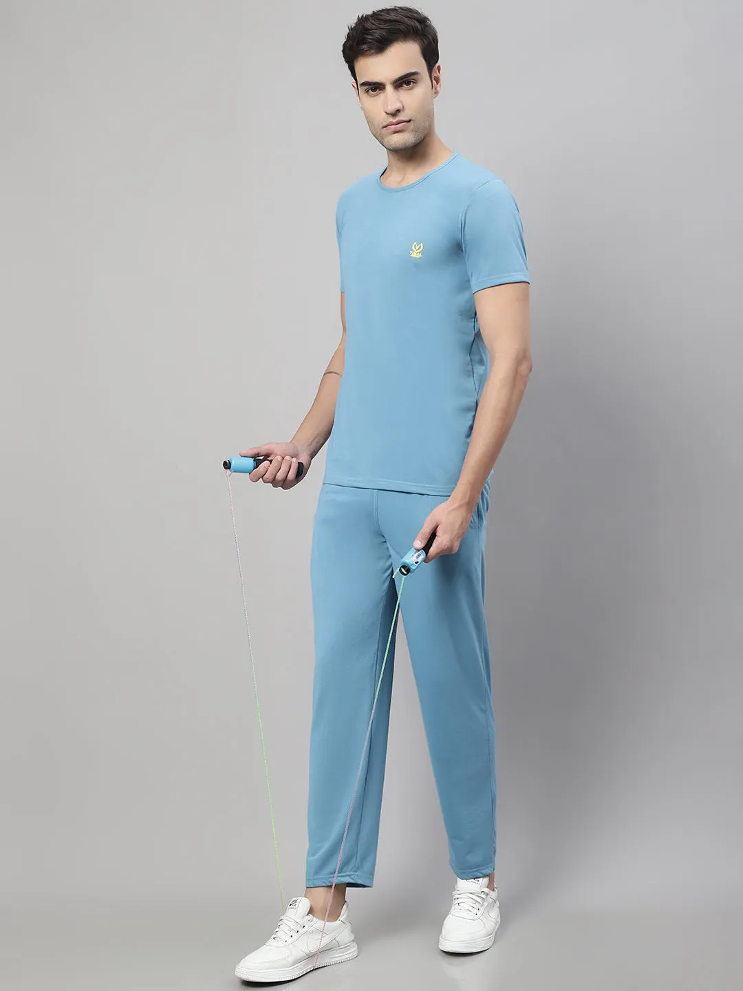 Vimal Jonney Blue Cotton Solid Co-ord Set Tracksuit For Men(Zip On 1 Side Pocket)