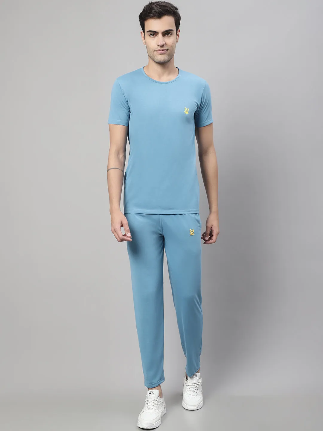 Vimal Jonney Blue Cotton Solid Co-ord Set Tracksuit For Men(Zip On 1 Side Pocket)