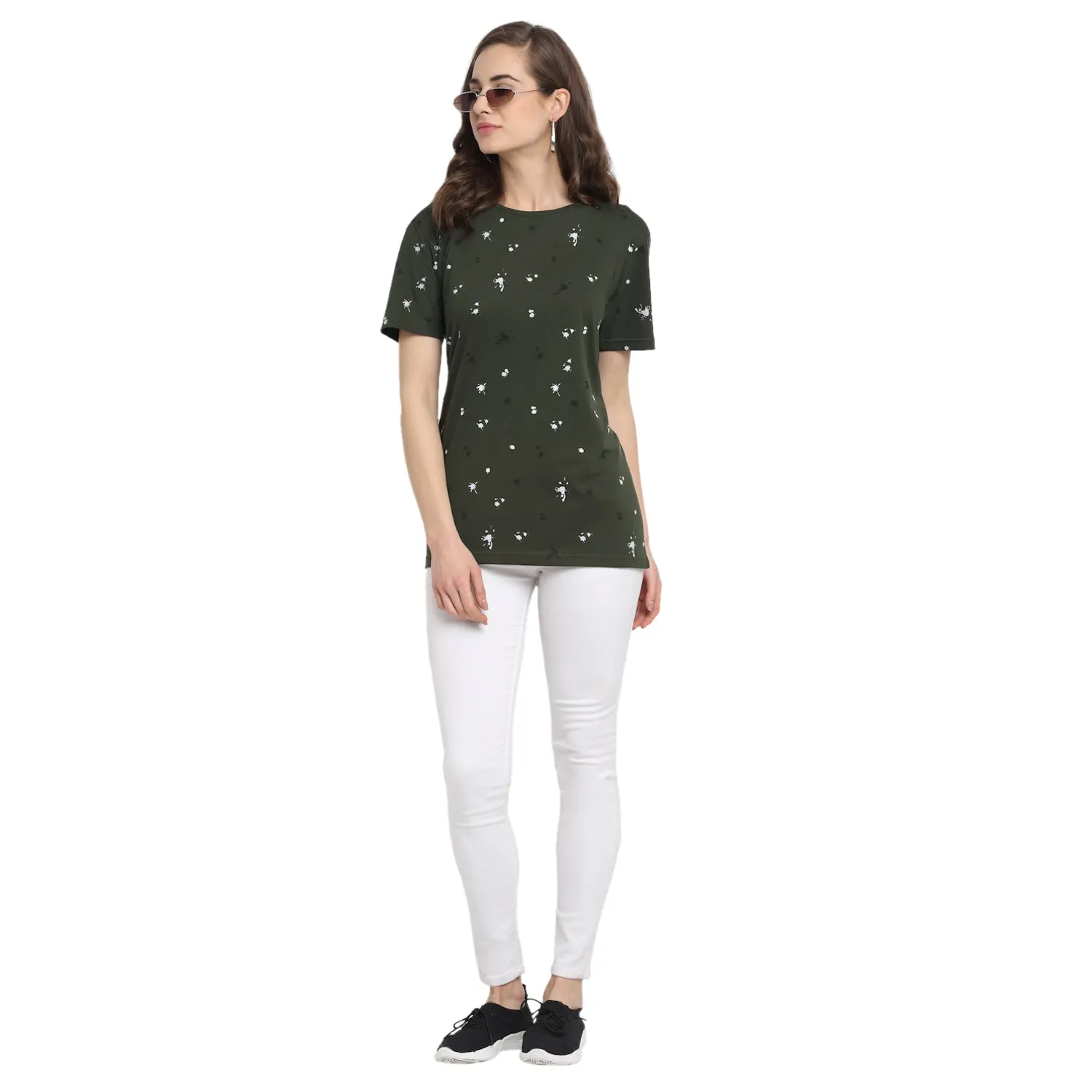 Vimal Jonney Olive Half Sleeve T-shirt For Women's