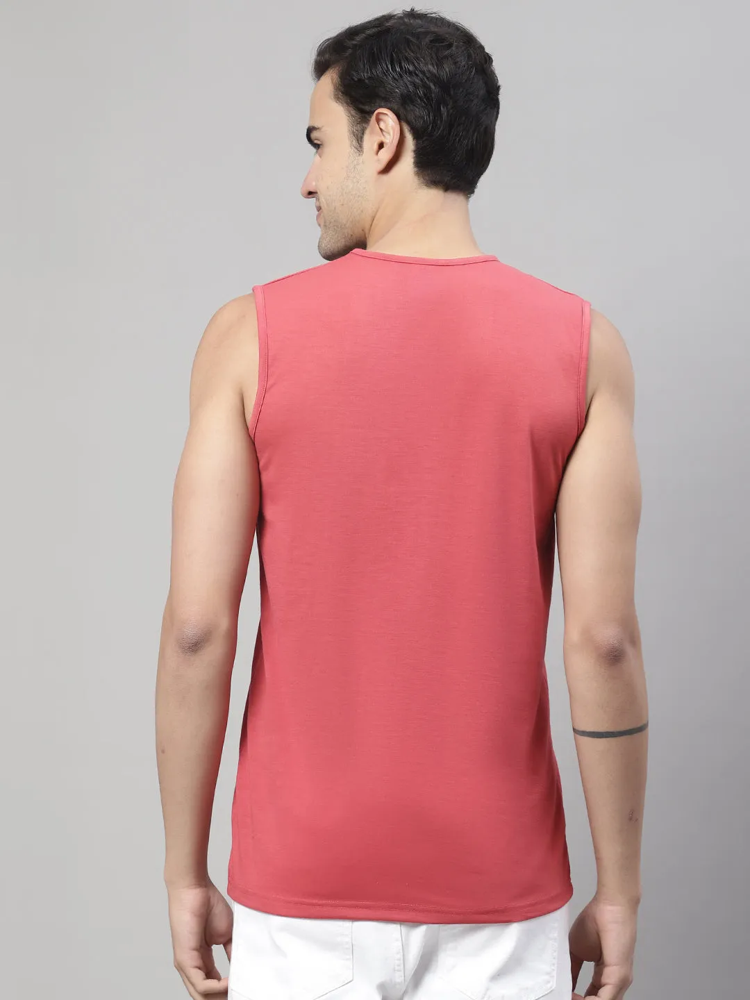 Vimal Jonney Regular Fit Cotton Solid Pink Gym Vest for Men