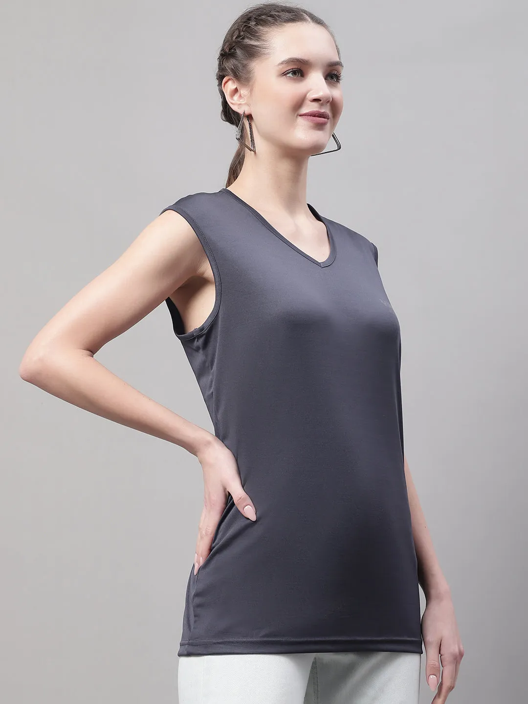 Vimal Jonney Regular Fit Dryfit Lycra Solid Dark Grey Gym Vest for Women