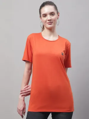 Vimal Jonney Round Neck Cotton Solid Rust T-Shirt for Women