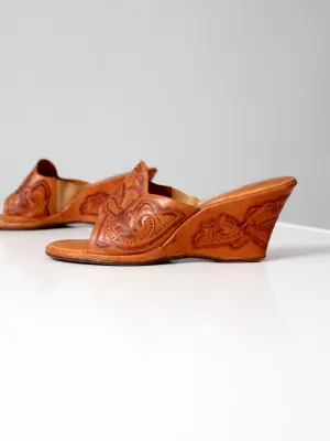 vintage 50s tooled leather wedges