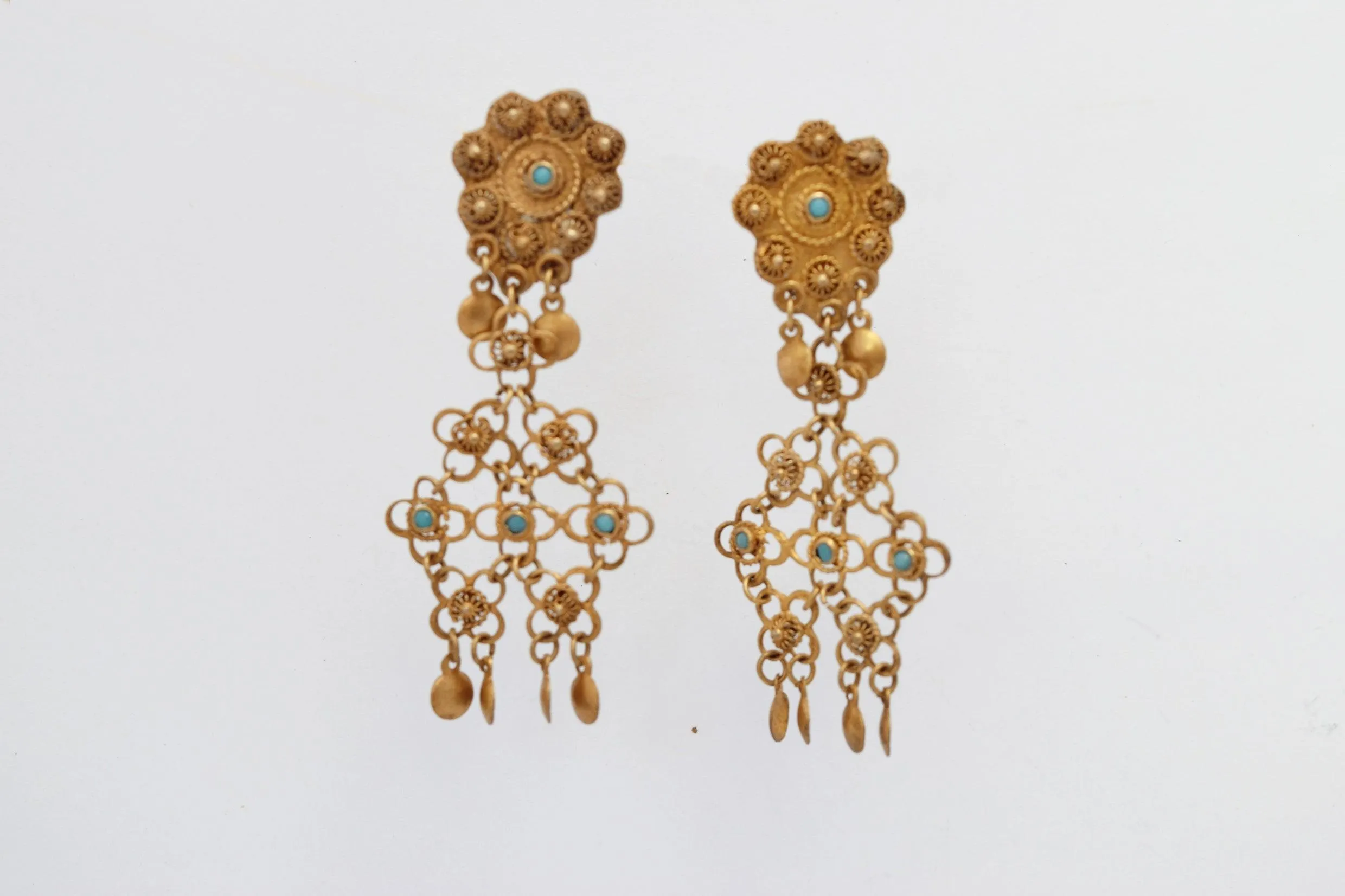 Vintage Middle East Sterling Gold Gilt Filigree Earrings