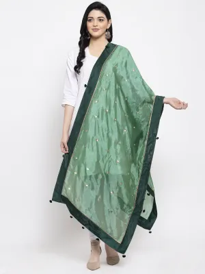 Women'S Green Polka Dots Silk Dupatta