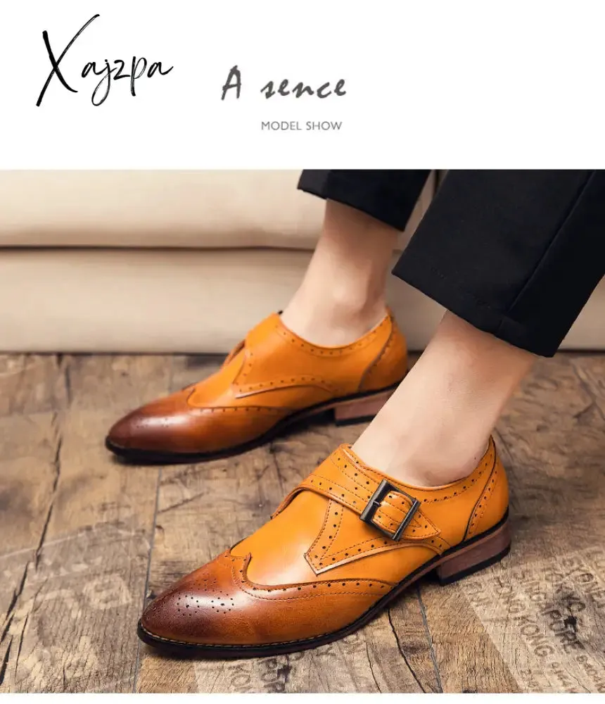 Xajzpa - Men's Dress Shoes New Fashion Pu Leather Buckle Strap Business Shoes Casual High Quality Shoes for Men Zapatos De Hombre AG008