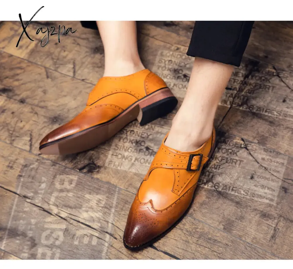 Xajzpa - Men's Dress Shoes New Fashion Pu Leather Buckle Strap Business Shoes Casual High Quality Shoes for Men Zapatos De Hombre AG008