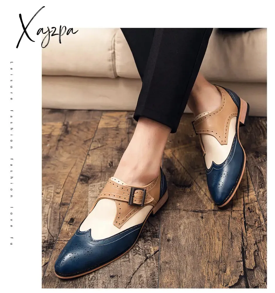 Xajzpa - Men's Dress Shoes New Fashion Pu Leather Buckle Strap Business Shoes Casual High Quality Shoes for Men Zapatos De Hombre AG008