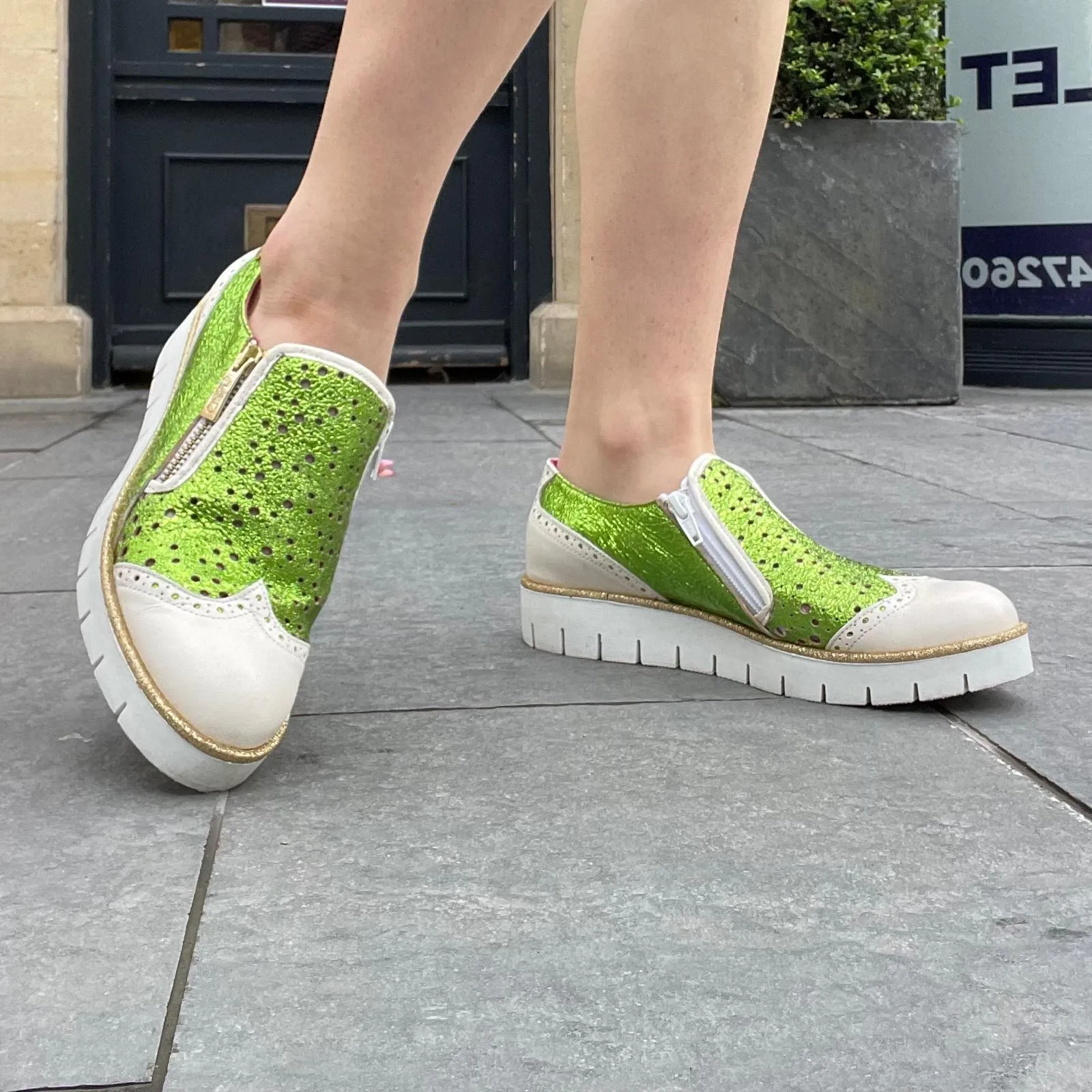 Zap - White Lime Green Slip on sneaker